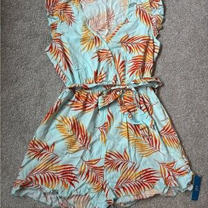 Cupshe Tropical Leaf Print Women's Romper - Teal and Orange. Size Medium